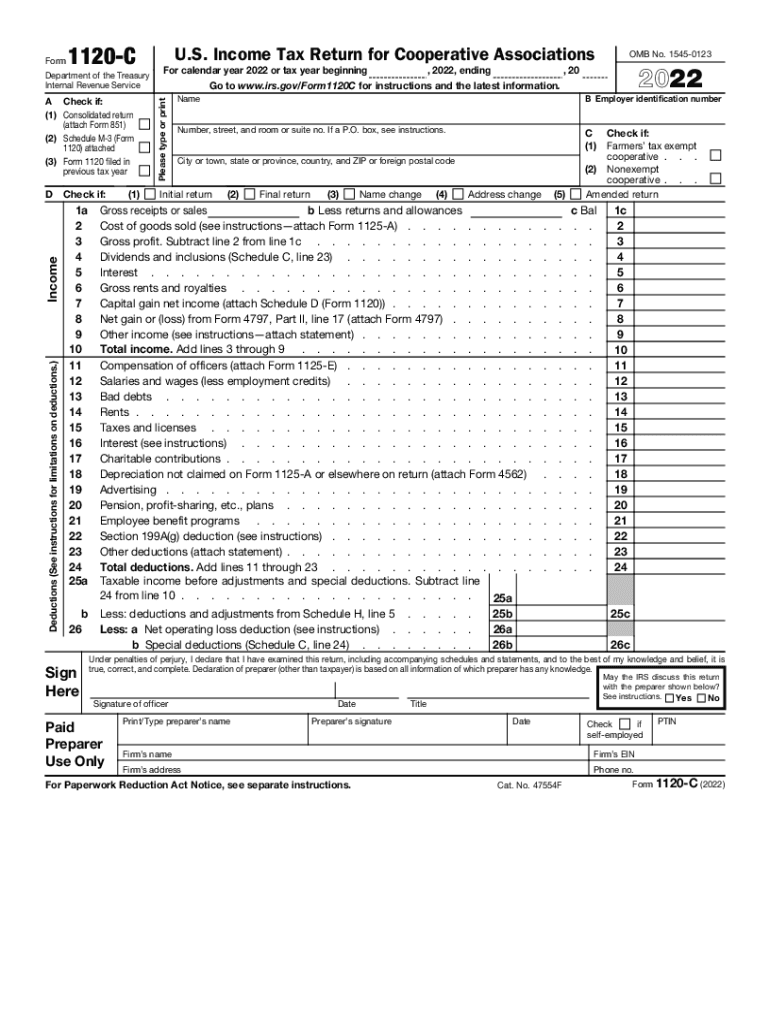  1120 Form Department of the Treasury Internal Revenue Service a Check 2022