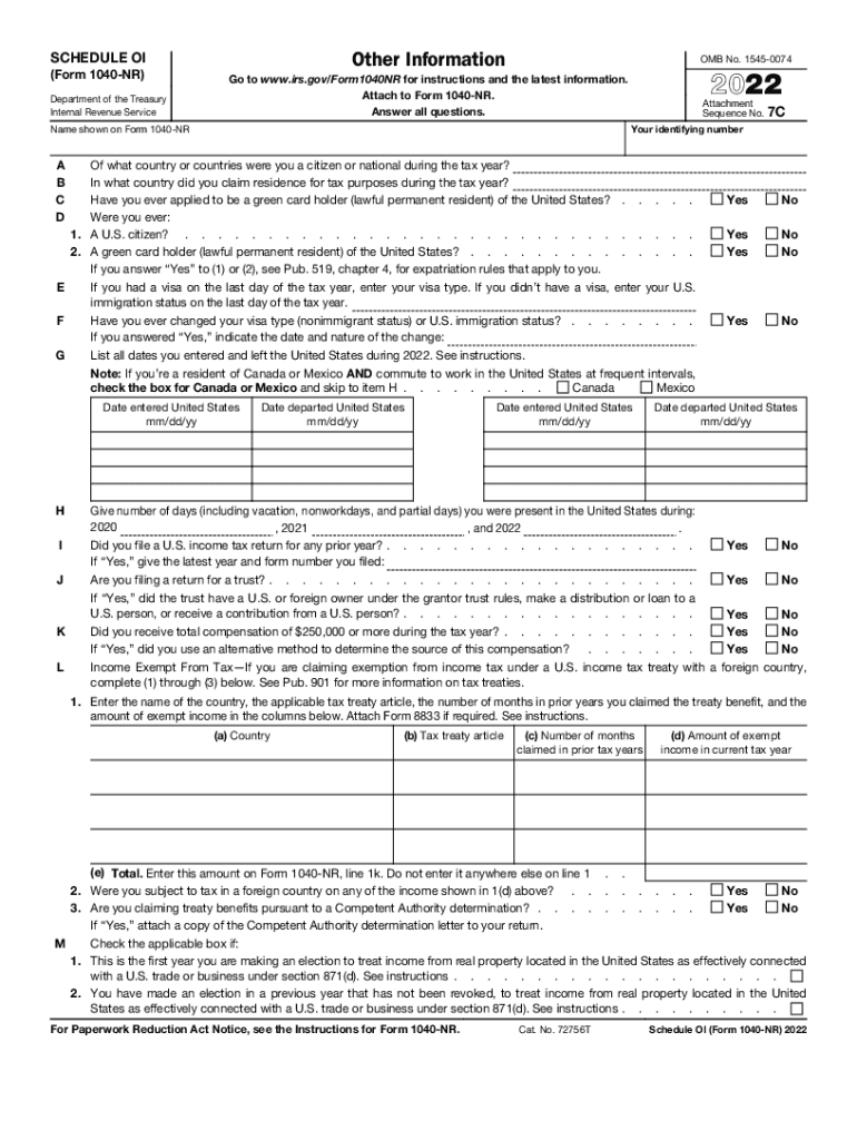  Form 1040 NR Department of the TreasuryInternal Revenue Service U S 2022