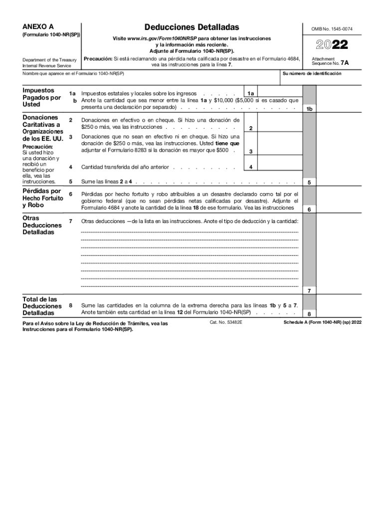 Form 1040 NR Schedule a Sp