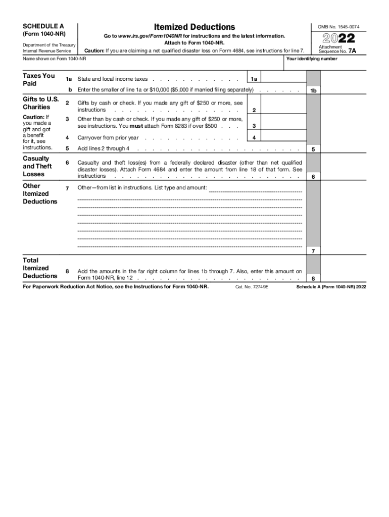  Form 1040 NR Schedule a 2022