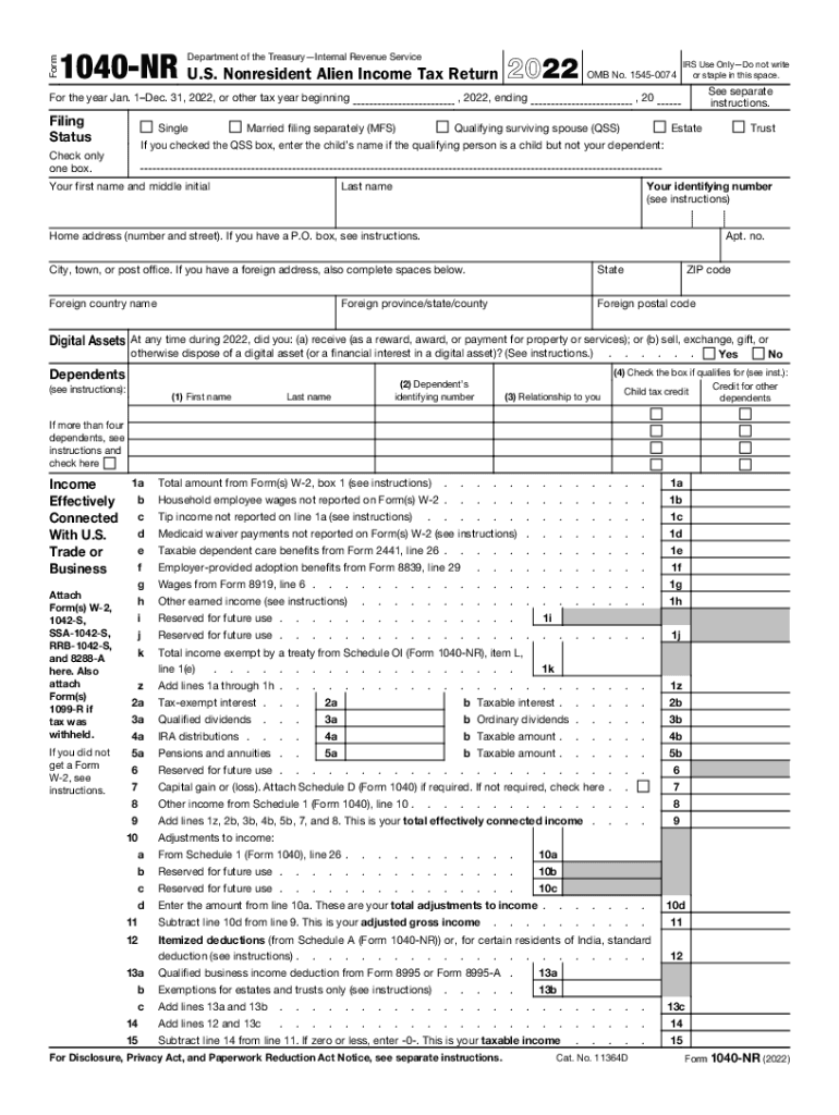  Form 1040 NR Irs Gov 2022