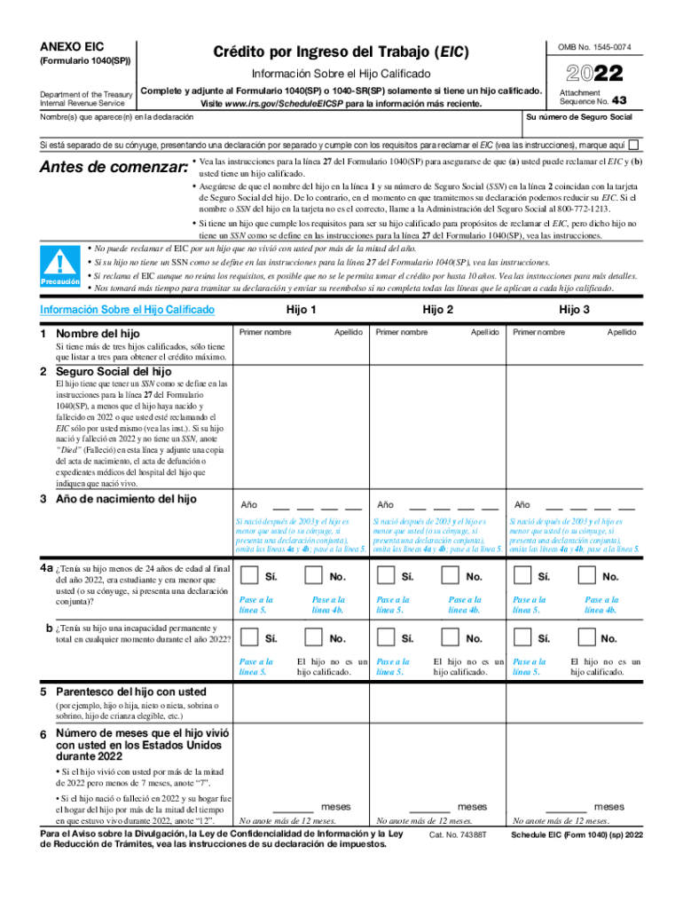 Form 1040 Schedule EIC Sp