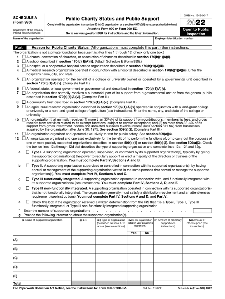  Schedule a Form 990 Public Charity Status and Public Support 2022-2024