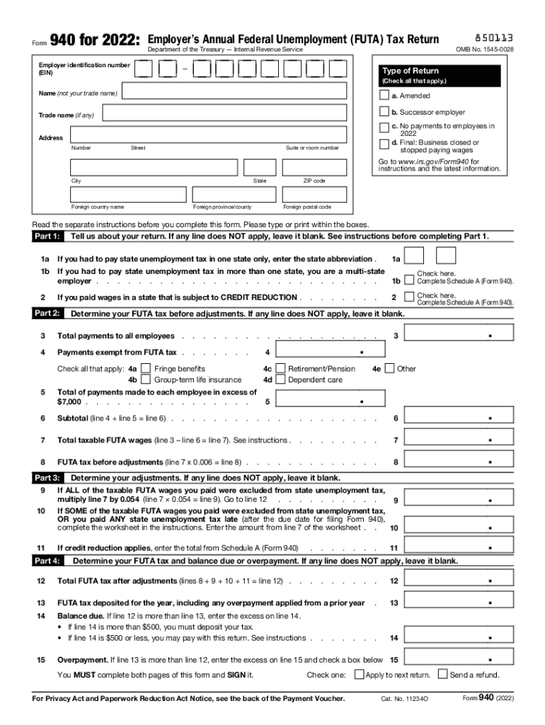  About Form 940, Employer&#039;s Annual Federal Unemployment FUTA Tax Return 2022-2024