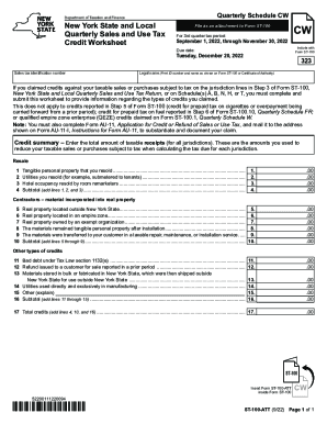 Form ST 100 ATT New York State and Local Quarterly Sales and Use Tax Credit  Worksheet Revised 922 2022-2023