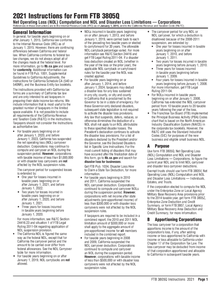  Form 3805Q Net Operating Loss NOL Computation and NOL and 2021-2024