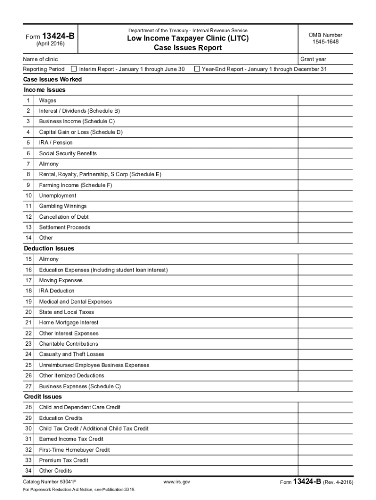  Federal Form 13424 Low Income Taxpayer Clinic LITC Application 2016-2024