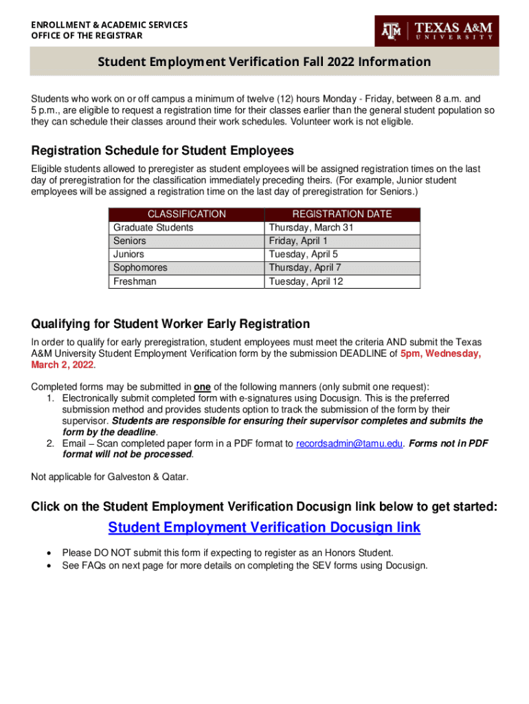  Student Worker Early Registration Aggie One Stop 2022-2024