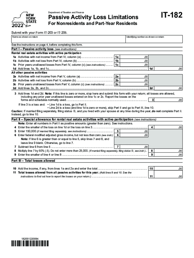  New York State Department of Taxation and Finance Passive Activity Loss 2022