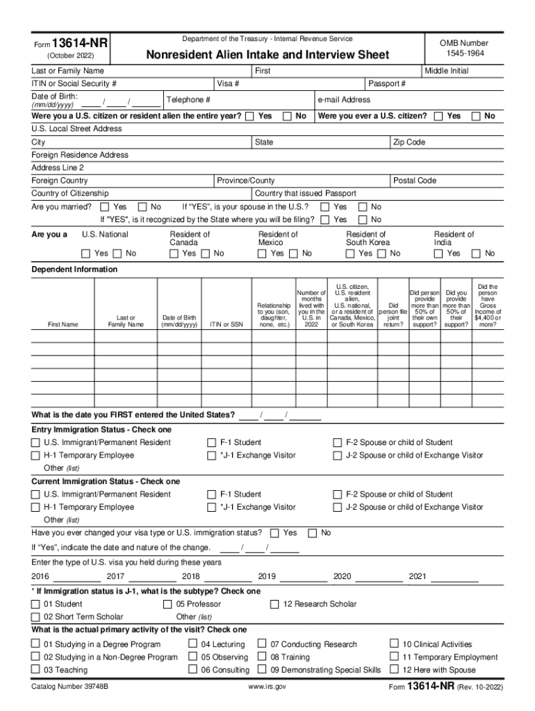  Form 13614 NR Nonresident Alien Intake and Interview Sheet Formupack 2022