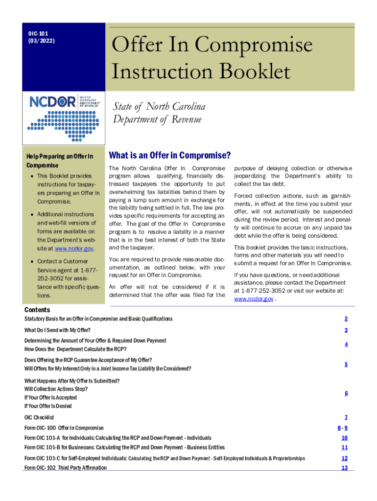 Offer in Compromise of Tax LiabilityDepartment of Revenue ColoradoOffer in Compromise Instruction BookletOffer in Compromise of   Form