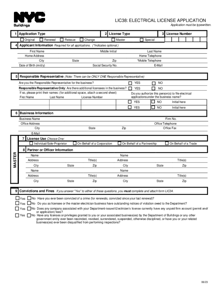 LIC38 ELECTRICAL LICENSE APPLICATION Application  Form