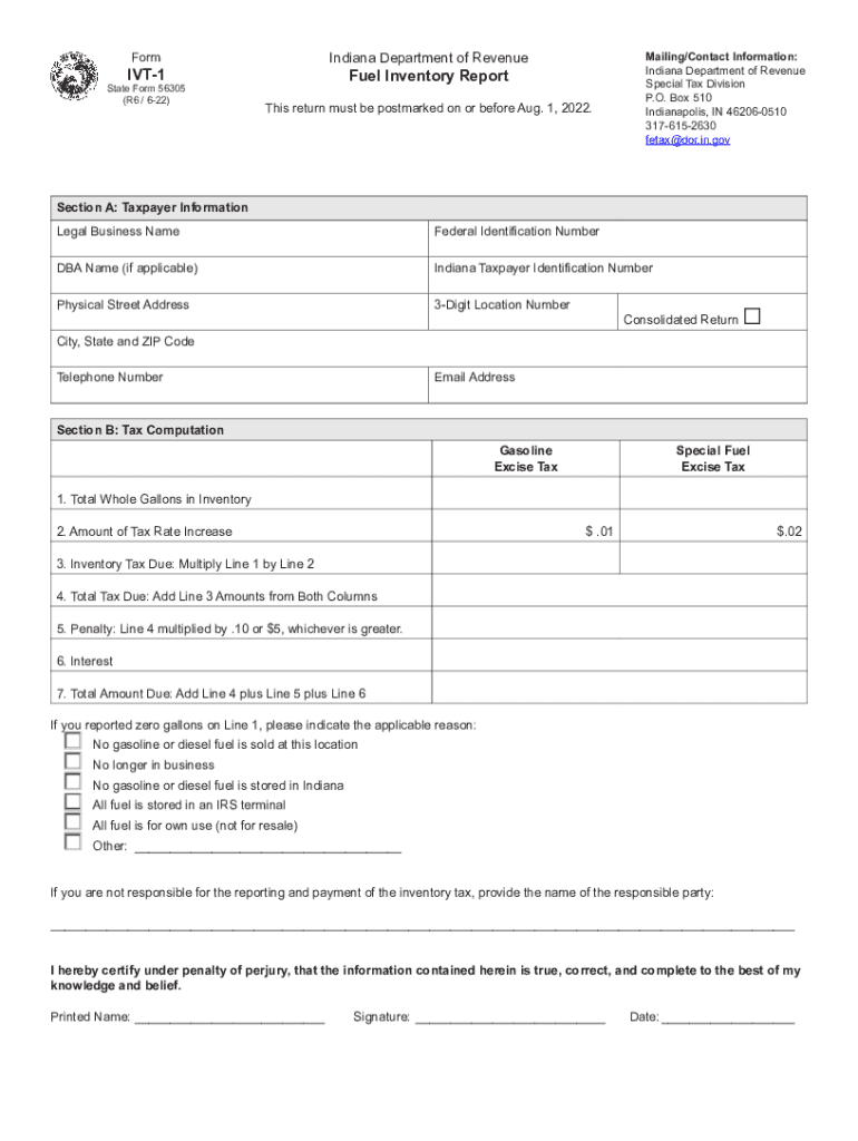  Form Indiana Department of Revenue MailingContact Information IVT 1 2022-2024