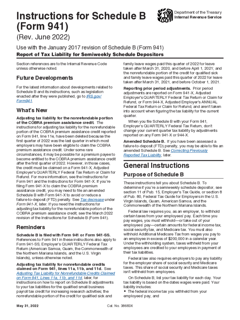  Instructions for Schedule B Form 941 Rev June Instructions for Schedule B Form 941, Report of Tax Liability for Semiweekly Sched 2022