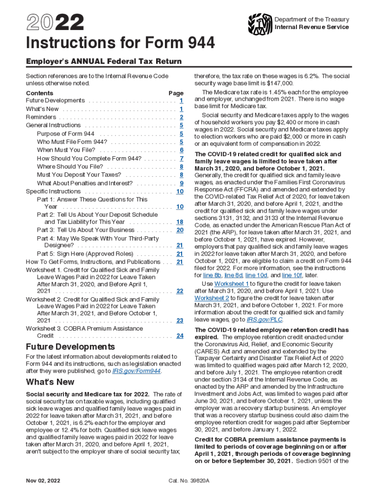  Instructions for Form 944 Instructions for Form 944, Employer&#039;s ANNUAL Federal Tax Return 2022-2024