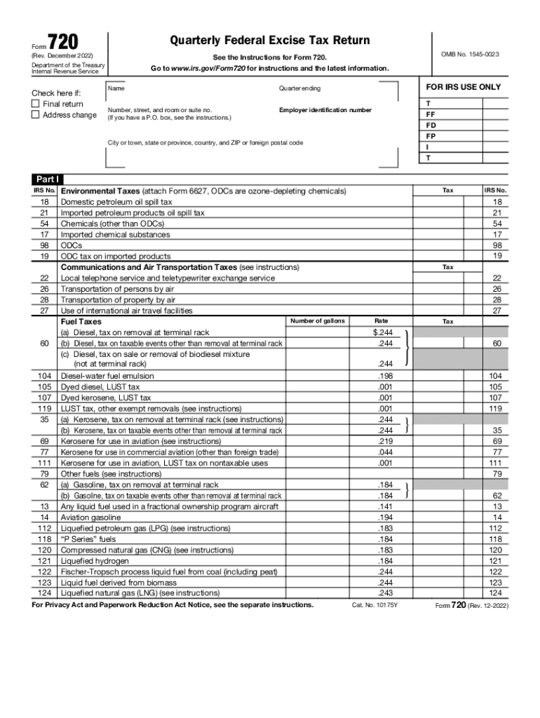  Form 720 Rev December Quarterly Federal Excise Tax Return 2022