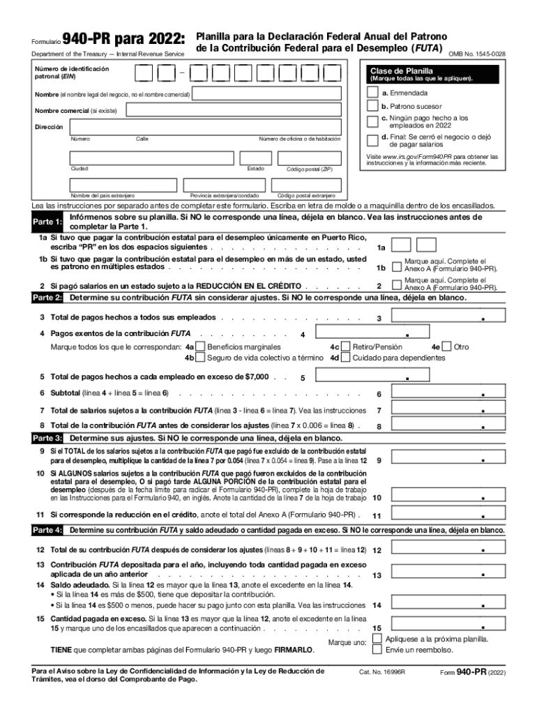  Tax Form 940pr Fill in and Calculate Online 2022-2024