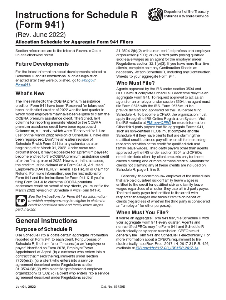  Schedule R Forms 941 and Form 940 Internal Revenue Service 2022-2024