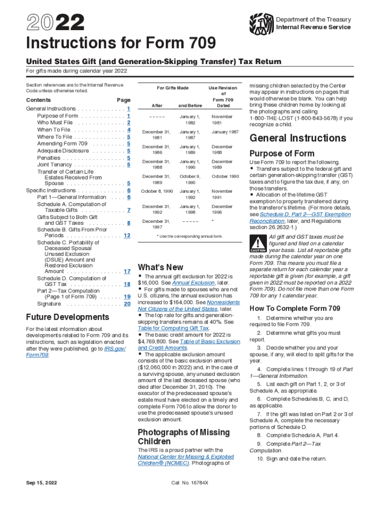  Instructions for Form 709 Instructions for Form 709, United States Gift and Generation Skipping Transfer Tax Return 2022-2024