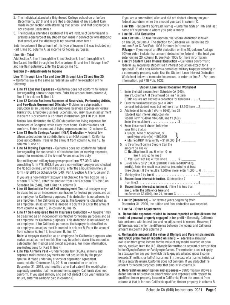  Instructions for Schedule CA 540FTB Ca Gov California 2021-2024