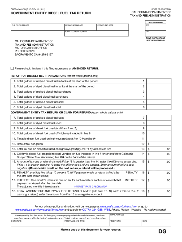  Form CDTFA 501 DG &amp;quot;Government Entity Diesel Fuel Tax Return&amp;quot; California 2022-2024