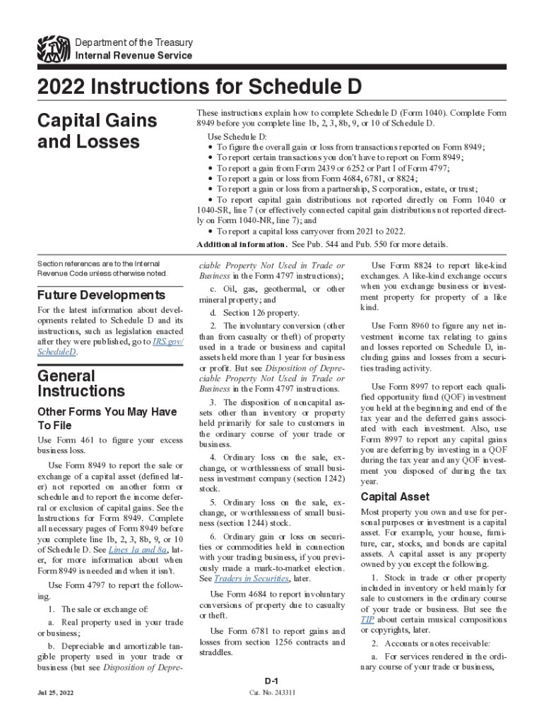  Instructions for Schedule D Instructions for Schedule D , Capital Gains and Losses 2022-2024