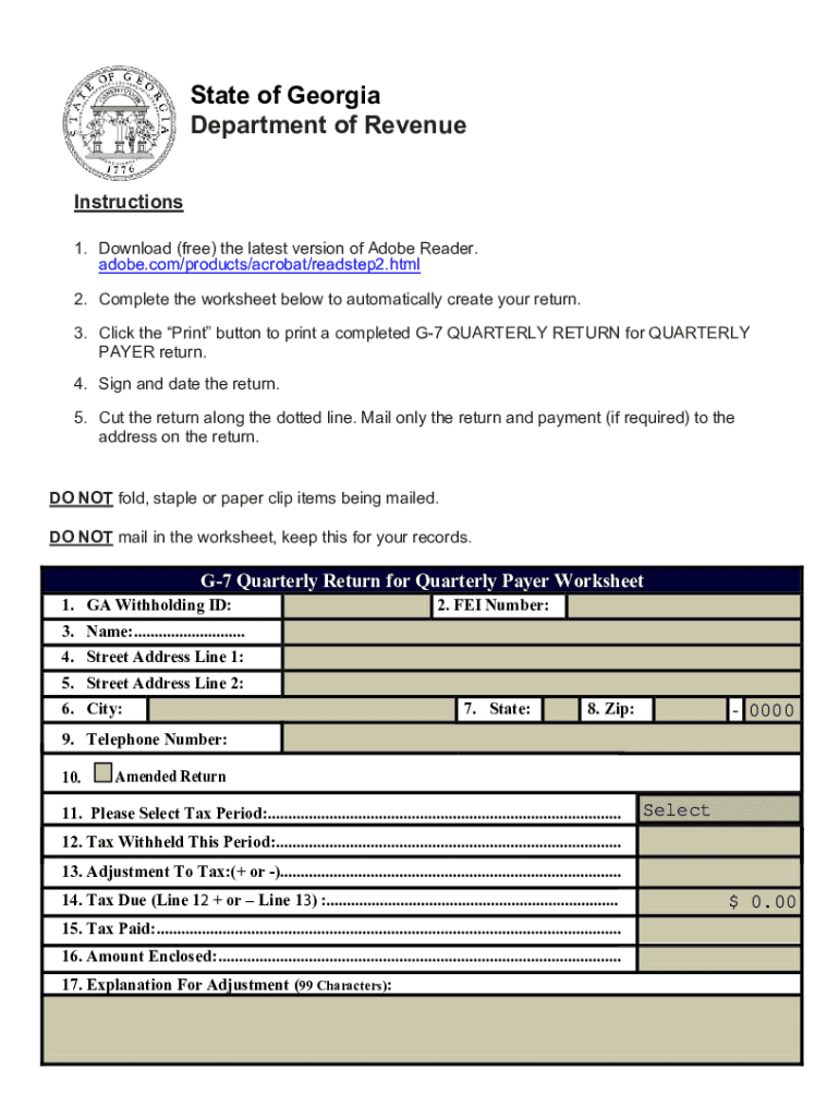  G 7 Quarterly Return for Quarterly Payer Worksheet 2021