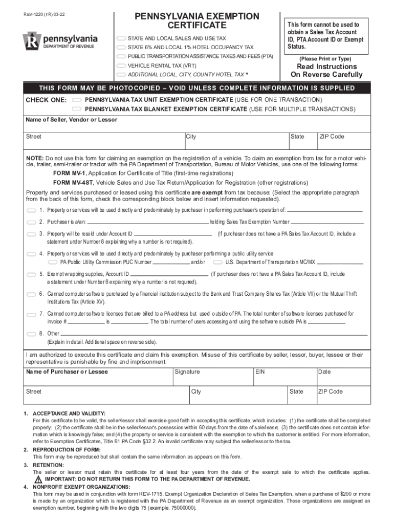  PENNSYLVANIA EXEMPTION CERTIFICATE This Form Cannot Be Used to Studylib 2022-2024