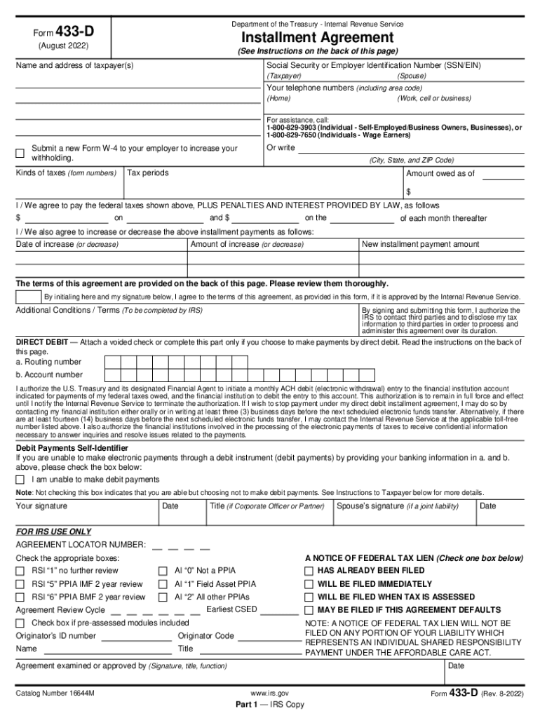  Federal Form 433 D Installment Agreement TaxFormFinder 2022-2024