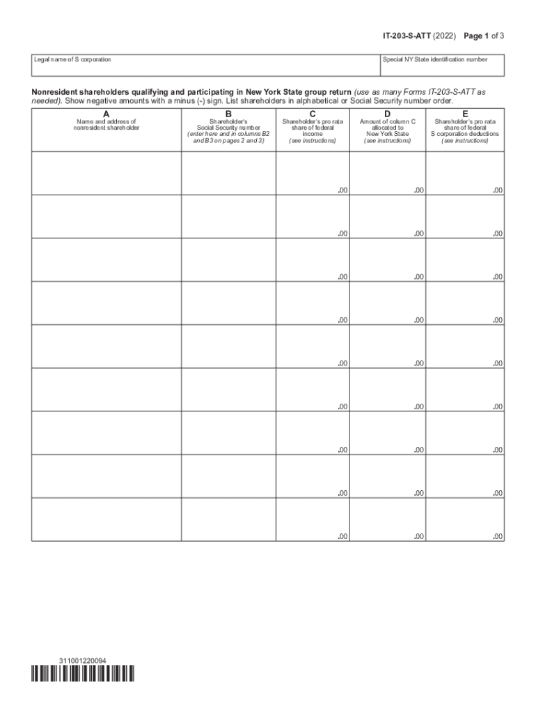  Form it 203 S ATT Attachment to Form it 203 S Tax Year 2022