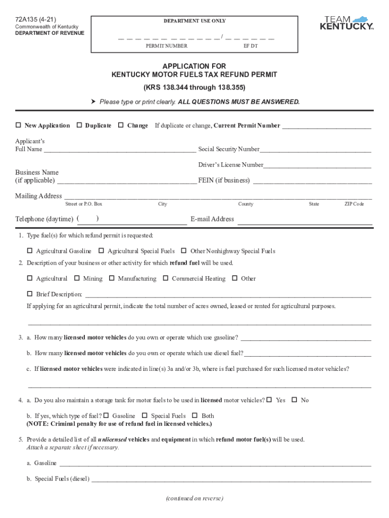 Fillable Online Revenue Ky 72A135 12 07 DEPARTMENT USE ONLY  Form