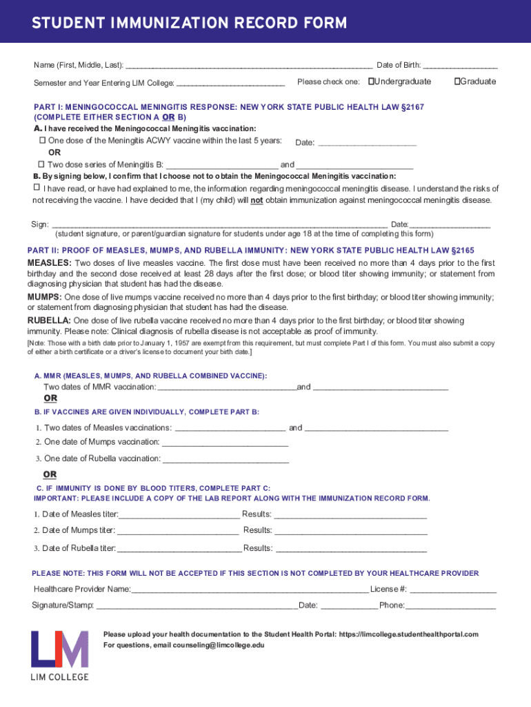 Fill Fillable STUDENT IMMUNIZATION RECORD FORM CUNY