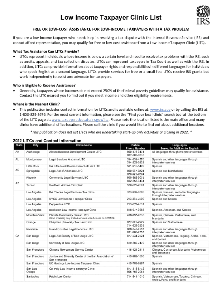  Low Income Taxpayer ClinicsInternal Revenue Service IRS Tax Forms 2022