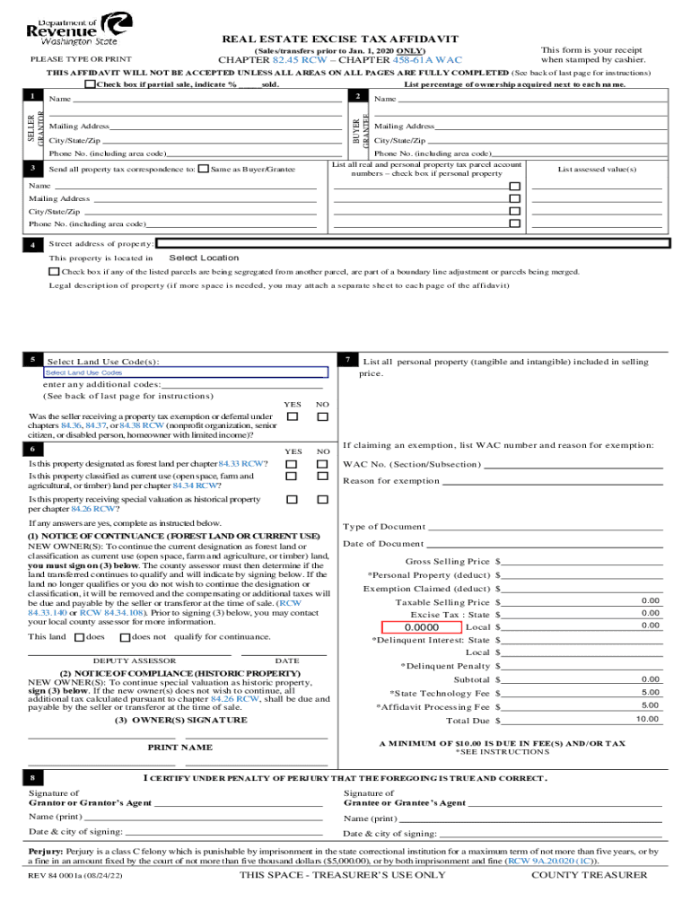  Real Estate Excise Tax Affidavit Prior to Jan 1, Real Estate Excise Tax Affidavit 2022-2024