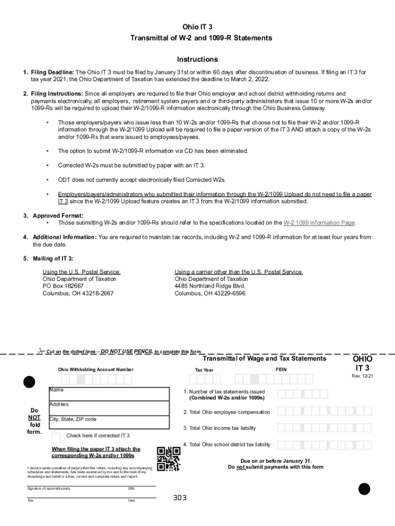  Transmittal of Wage and Tax Statements OHIO it 3Transmittal of Wage and Tax Statements OHIO it 3Fill Ohio it 3 Transmittal of W  2021