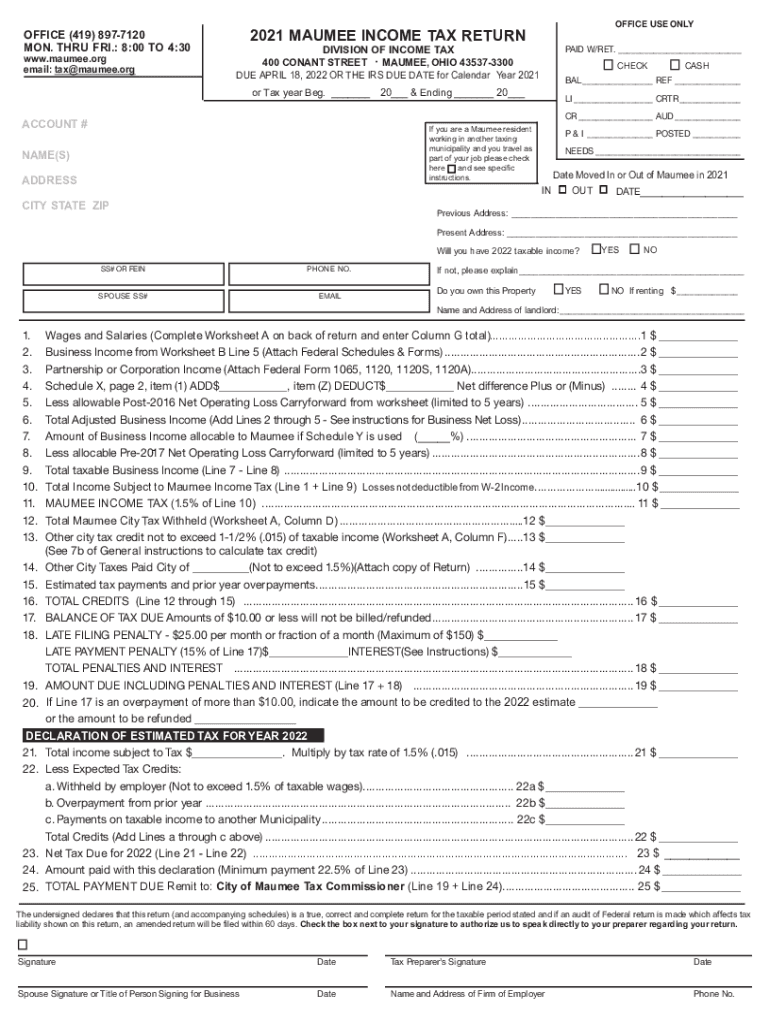  Form OH Income Tax Return Maumee Fill Online, Printable 2021
