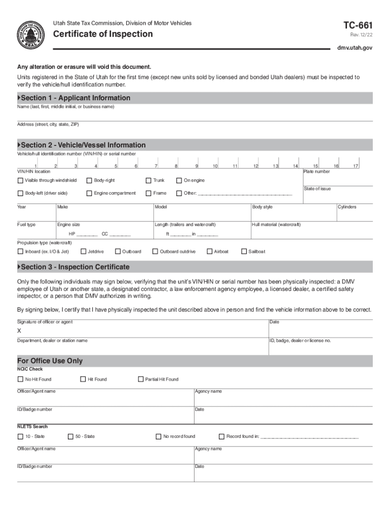  TC 661 Certificate of Inspection Forms &amp;amp; Publications 2022-2024