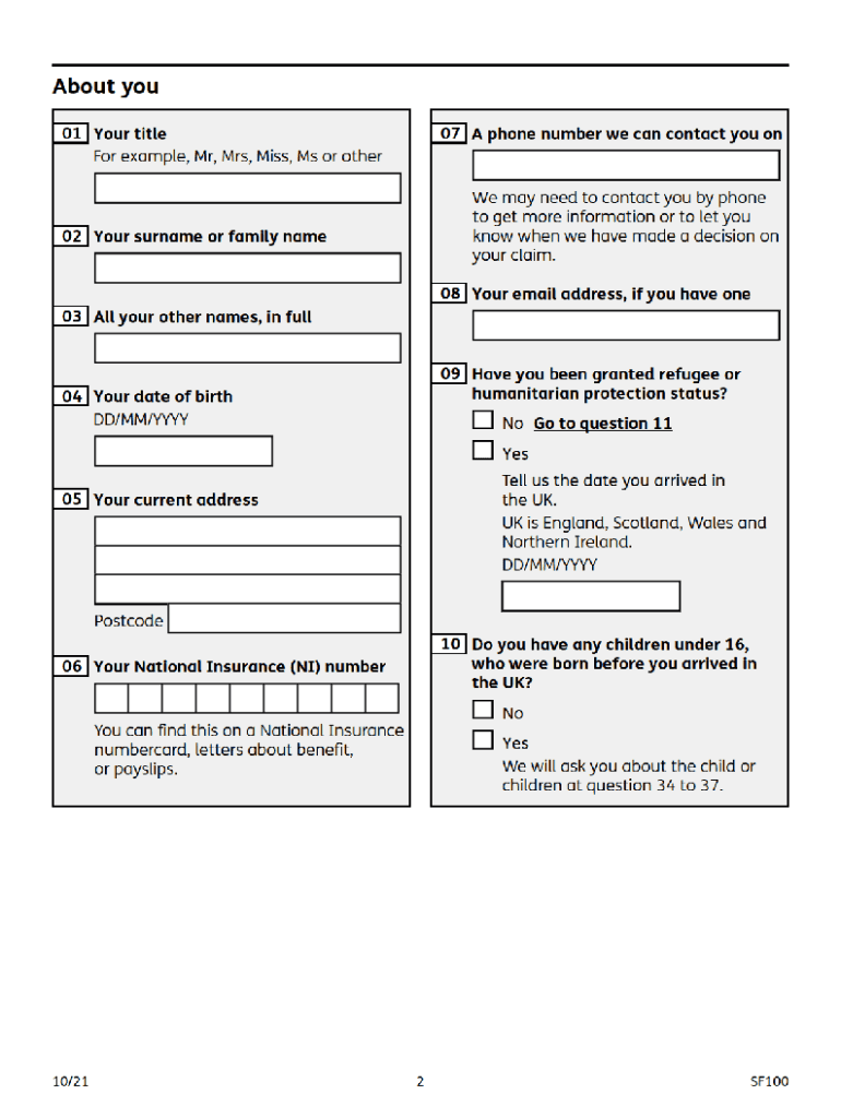  SF100 Claim Form 2021