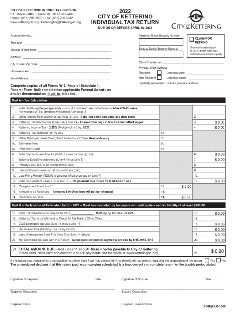  Business Tax Forms Kettering 2022