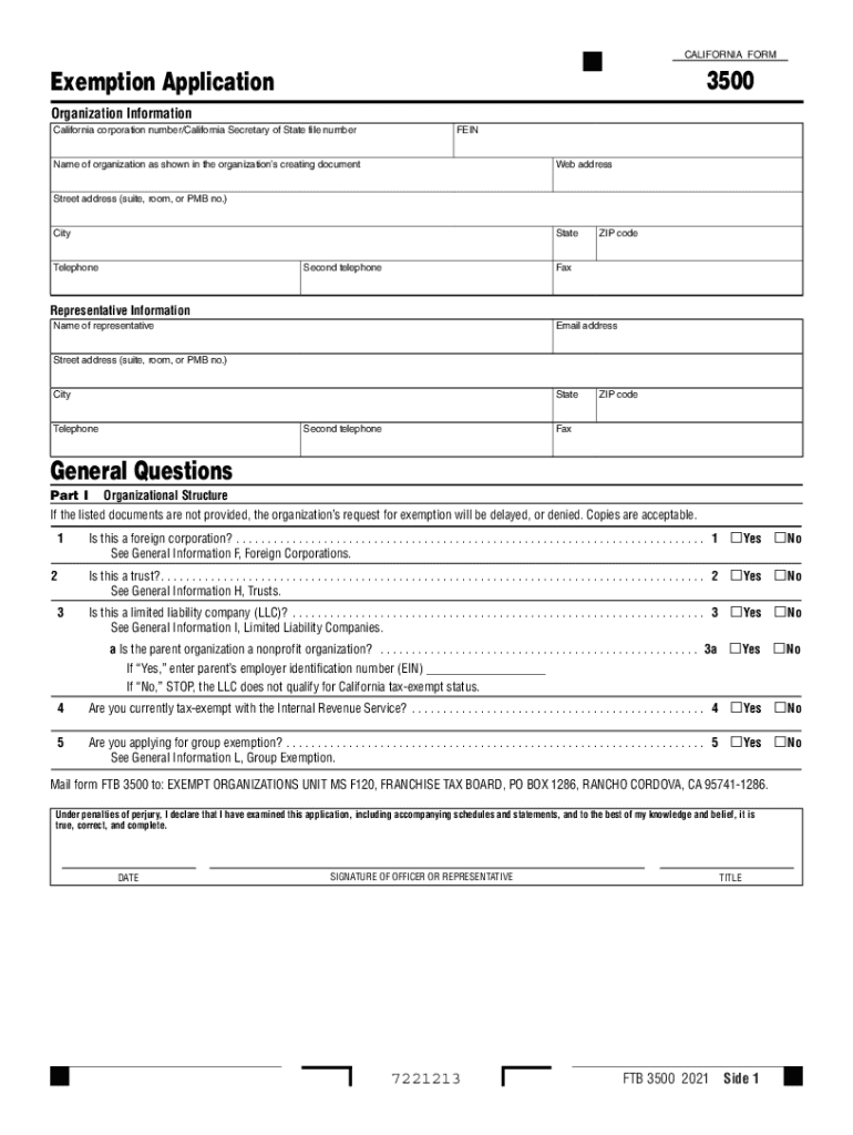  Fillable CA Form 3500 Franchise Tax Board ExemptionFormSwift 2021