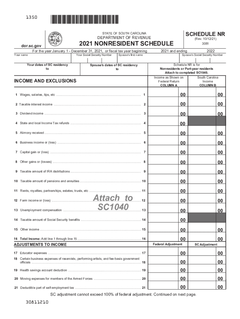  Attach to SC1040 SC Department of Revenue 2021