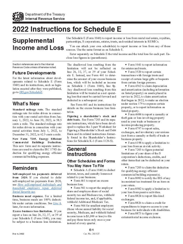  Download Instructions for IRS Form 1040 Schedule E Supplemental Income 2022-2024