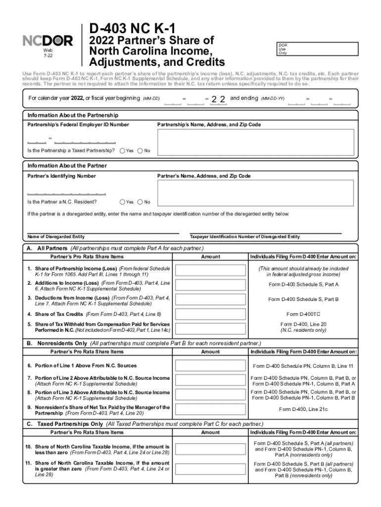  NC DoR D 403 K 1 Form 2022