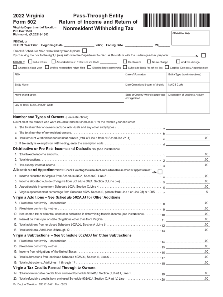  Virginia Department of Taxation Income Tax Return P O Box 1500 2022