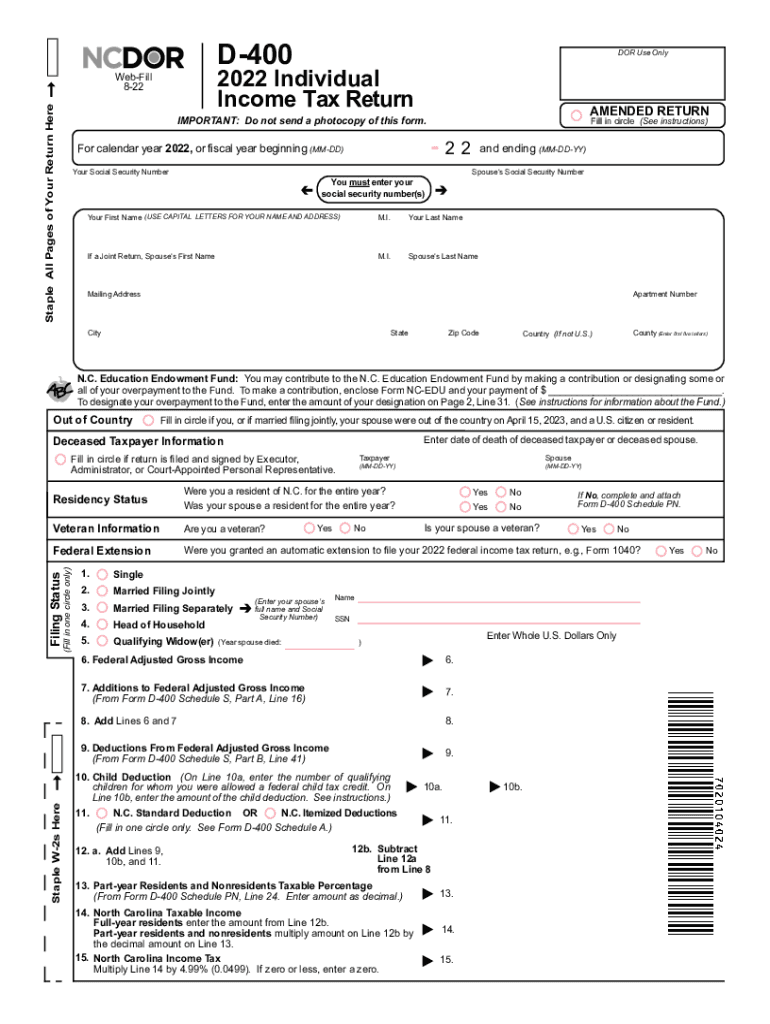  NC DoR D 400 Form 2022