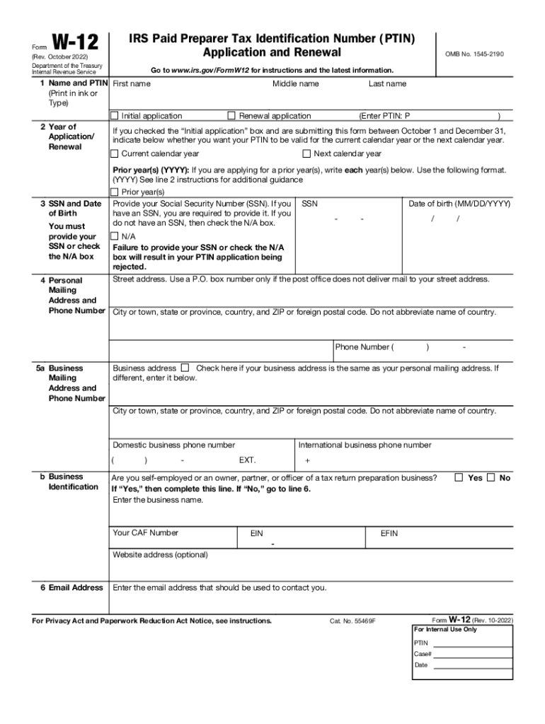  IRS Form W 12 &amp;quot;IRS Paid Preparer Tax Identification Number Ptin 2022-2024