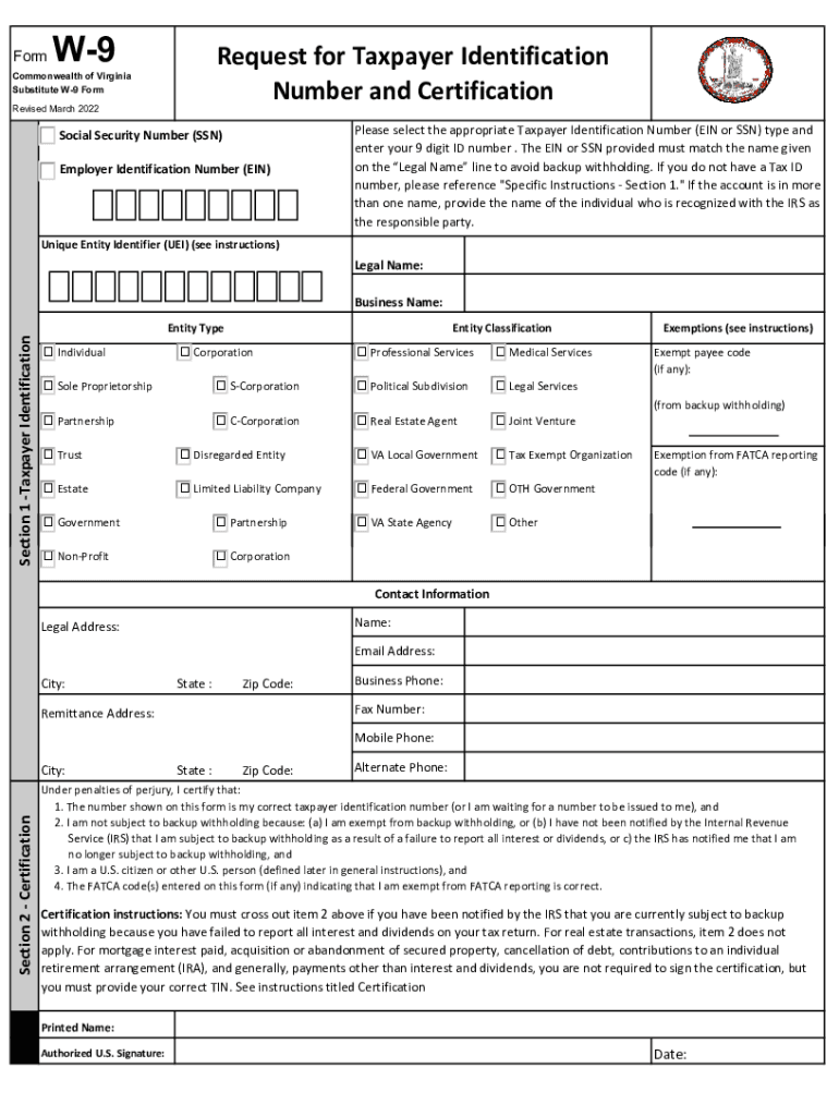  W9Virginia PDF Form W 9 Request for Taxpayer Identification Number 2022-2024