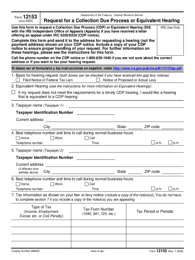  Form 12153 Request for a Collection Due Process OrHow to Request a Form 12153 Collection Due Process HearingHow to Request a for 2022-2024