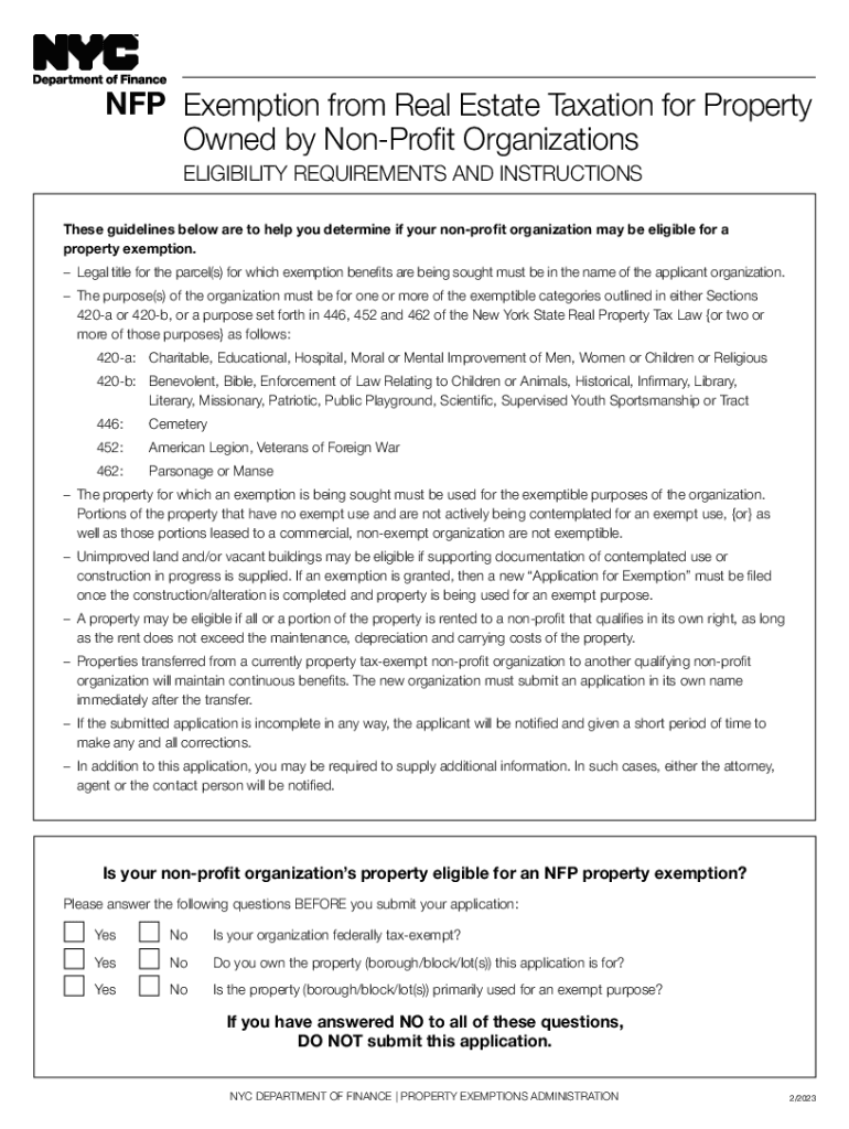 NFP Exemption from Real Estate Taxation for Property Owned by  Form