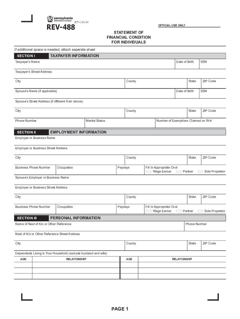  Statement of Financial Condition for Individuals REV 488 FormsPublications 2022-2024